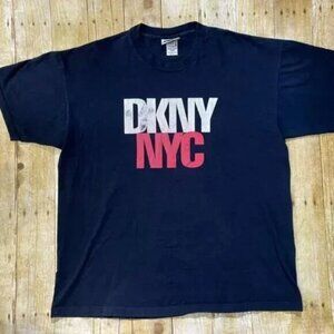 Vintage 90s DKNY NYC Shirt Men XL Navy Blue Made in USA Single Stitch OSFA